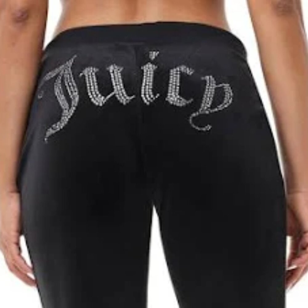 JUICY COUTURE OG BIG BLING VELOUR TRACK PANTS RHINESTONES STRETCH STRAIGHT sz L